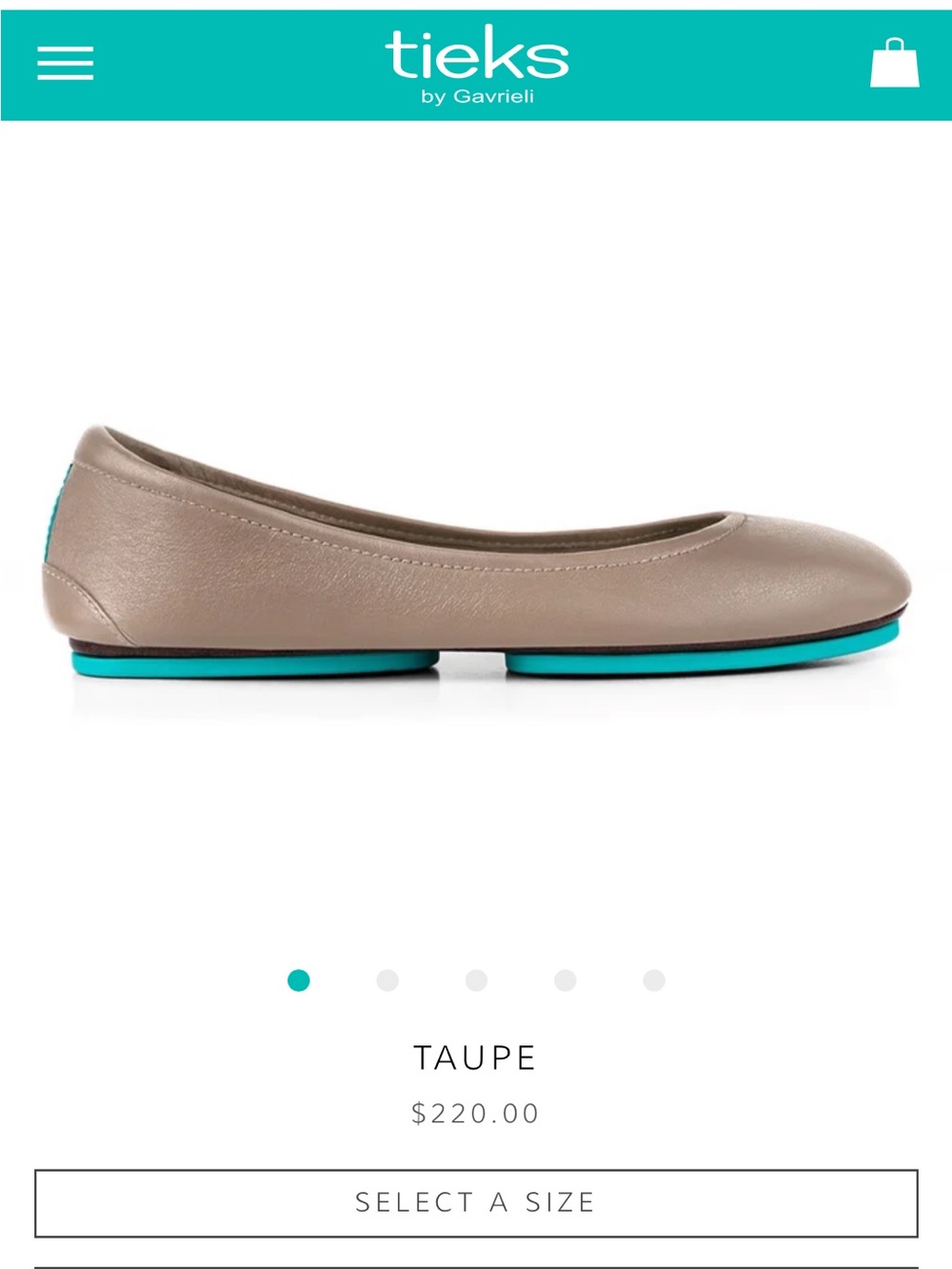 Tieks Taupe Leather Ballet Flat with Turquoise Sole